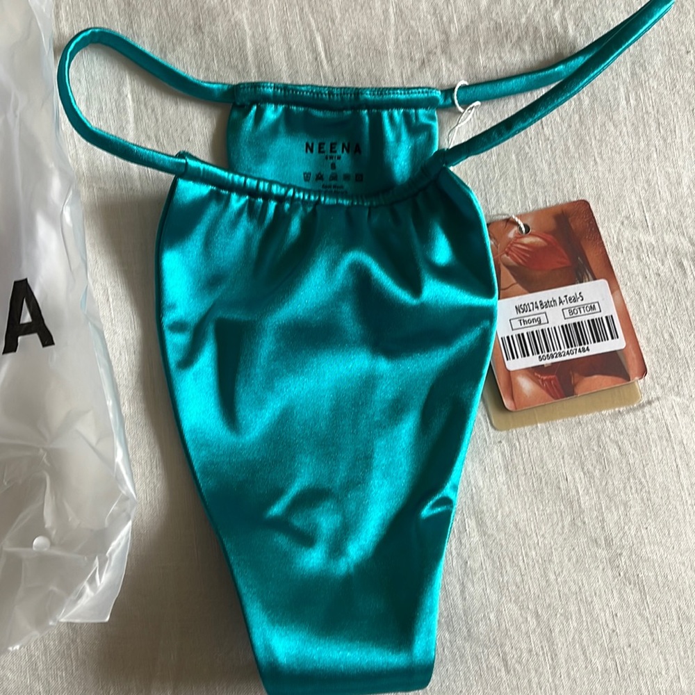 Oh Polly/Neena Swim Teal Thong Bikini Bottom S NWT
